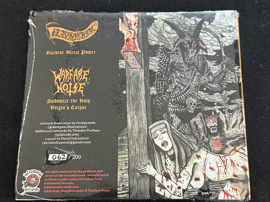 BLASPHEMANIAC/WARFARE NOISE  "The Profane Deflowering Of The Perverted Immaculate Saint" - Image 2